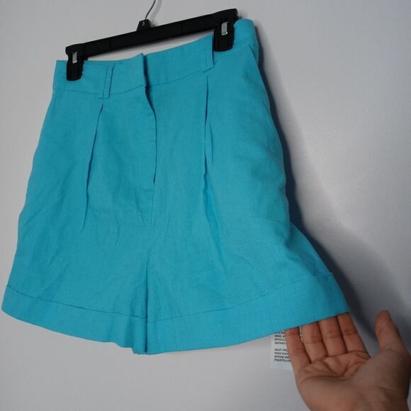 Asos linen blend blue high-waisted short size 6 - Picture 2 of 6